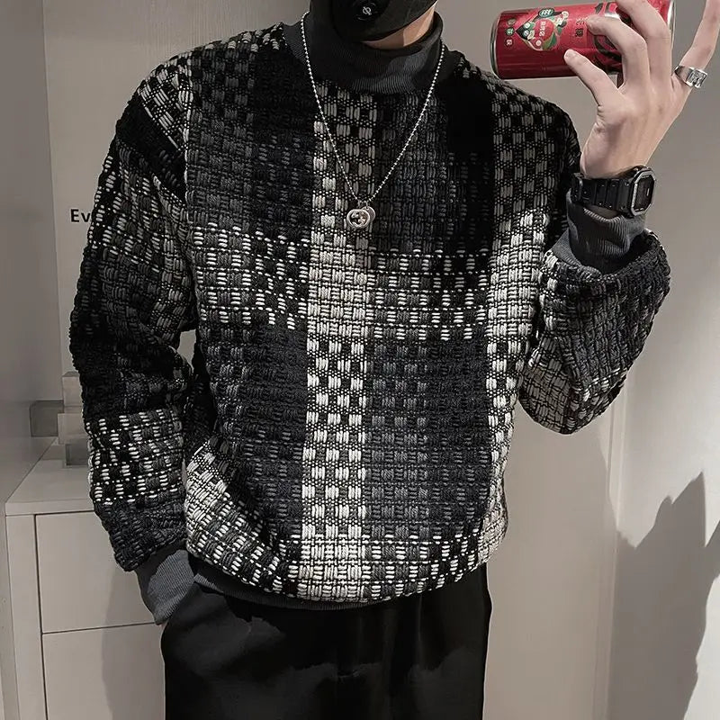 Autumn KPOP Fashion Style Harajuku Slim Fit Tops Loose All Match Casual Outerwear Insert Patchwork Half High Collar Sweatshirt