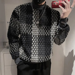 Autumn KPOP Fashion Style Harajuku Slim Fit Tops Loose All Match Casual Outerwear Insert Patchwork Half High Collar Sweatshirt