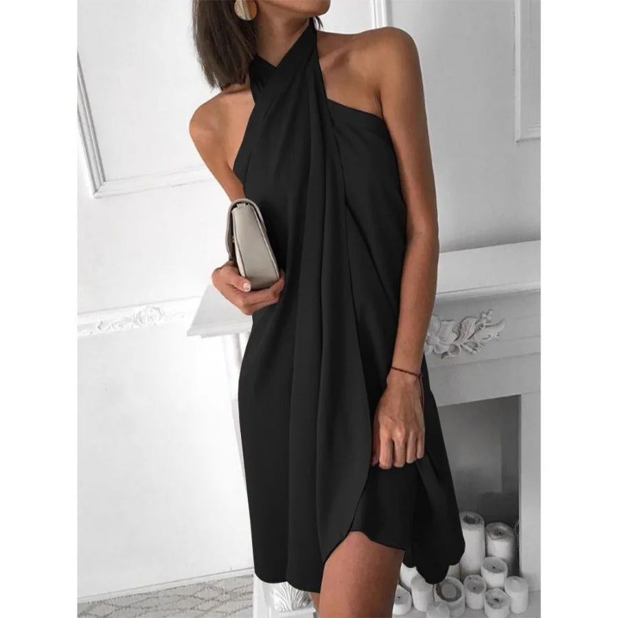 Voguable  Creative summer European and American style street trendy women's clothes hanging neck V-neck irregular skirt dress voguable