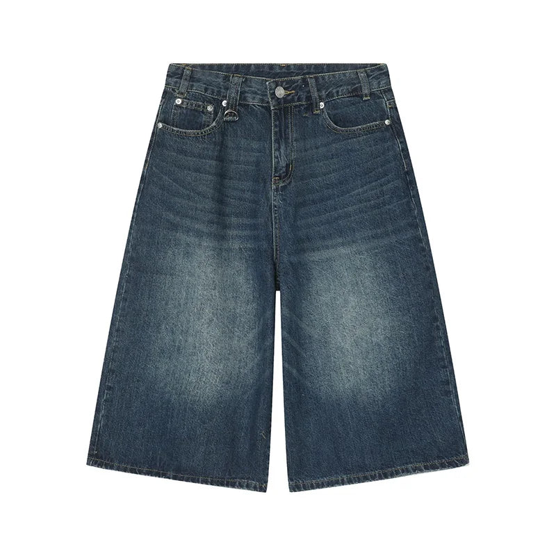 Men's Jeans American Style Vintage Loose Fit Wide Leg Straight Leg Denim Shorts Fashion Design Summer Y2k Gothic Washed Shorts voguable
