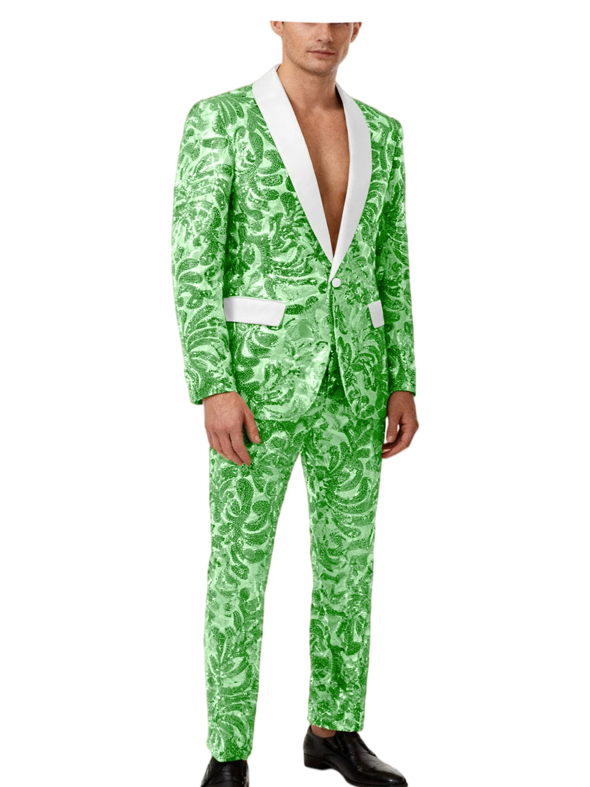 Voguable  Luxury Men's Sequin 2 Piece Set (Blazer+Pants) Shawl Collar 1 Button Slim Fit Sparkly Tuxedos Jacket Trousers for Wedding Party voguable