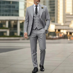 Voguable  Men Suit Gray 3 Pieces Jacket Vest With Pant Solid With Lapel For Wedding Groom Party Prom Birthday Banquet Business Work Set voguable