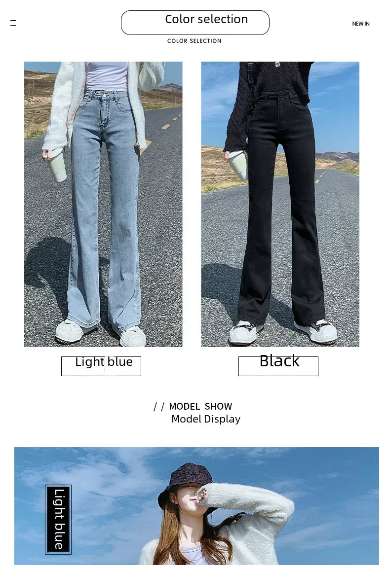 High-waisted Slimming Women's Jeans Petite Size Stretchy Floor-length Trousers Denim Fabric voguable