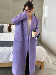[EAM] Loose Fit Purple Big Size Long Elegant Woolen Coat Parkas New Long Sleeve Women Fashion Tide Autumn Winter 2023 1DF3550 voguable