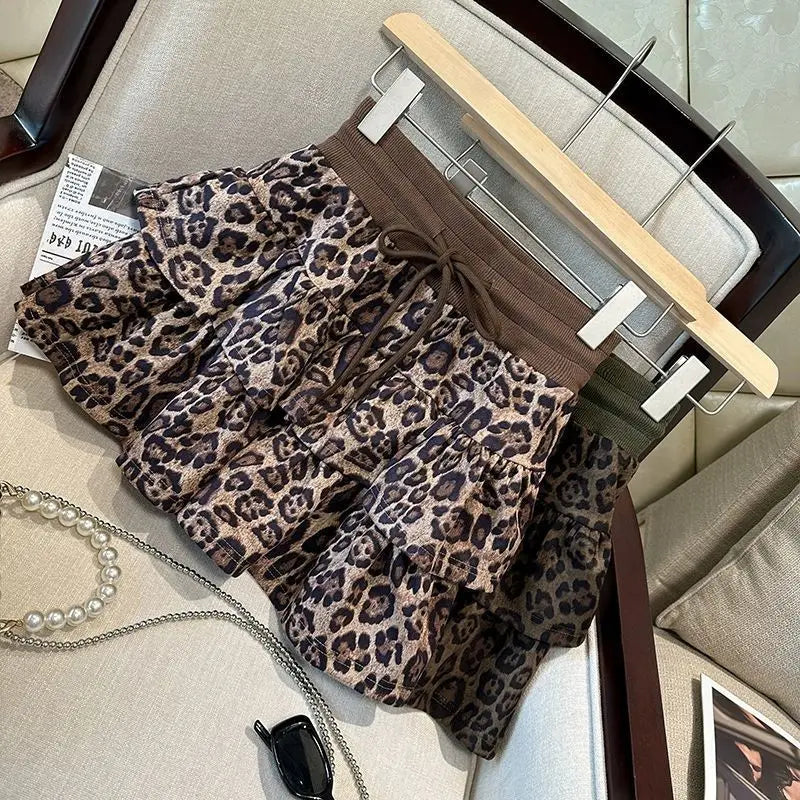 American Leopard Print Women Fluffy Skirts Y2K Summer High Waist Ruffles Mini Skirts Fashion Sweet Preppy All Match A Line Skirt voguable