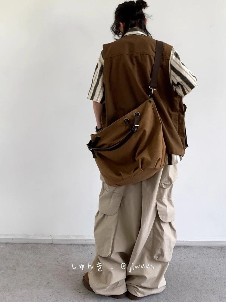 New Summer Japanese Retro Work Suit Vest Men Women Korean Fashion College Style Loose Sports Casual Sleeveless Versatile Jacket voguable