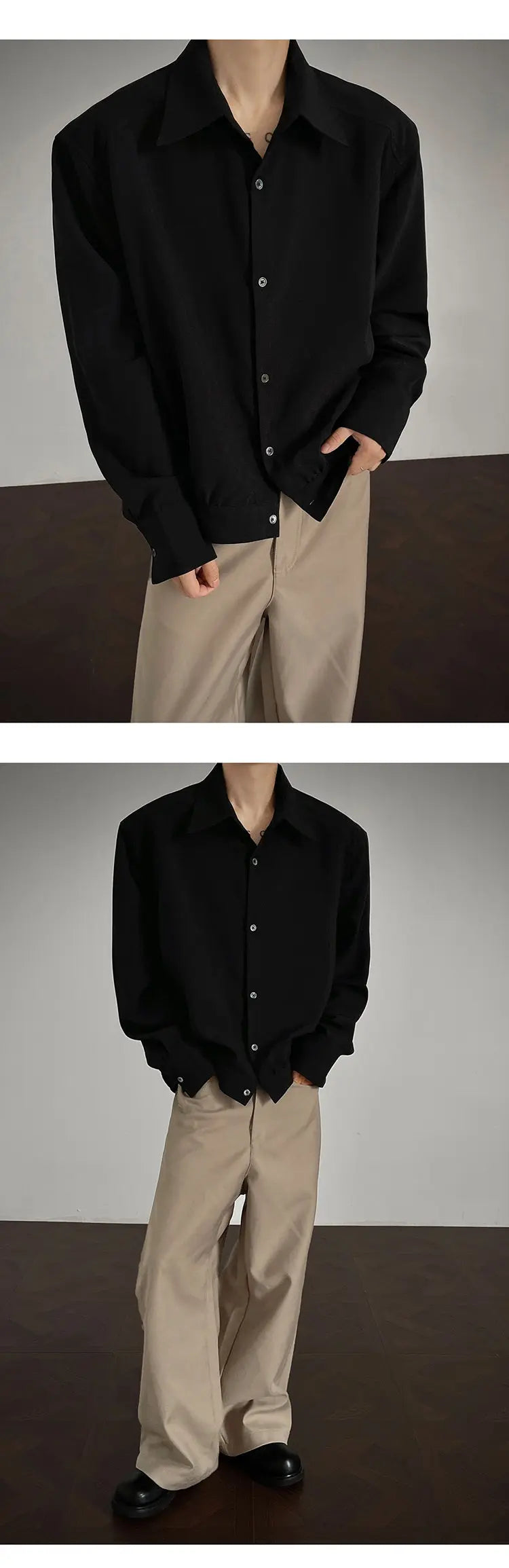 Shirt men Korean Style Loose Fit Square Neck Plain Color Long Sleeve Shirt Man Autumn New Trendy Youth Dance Shirts Oversized voguable