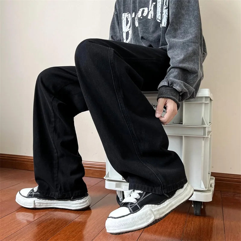 Blue Jeans Men Ankle length Jeans Male Straight Denim Pants Men New Streetwear Baggy Jeans Ins Washed Denim Pants Black Clothes gotmes-shop