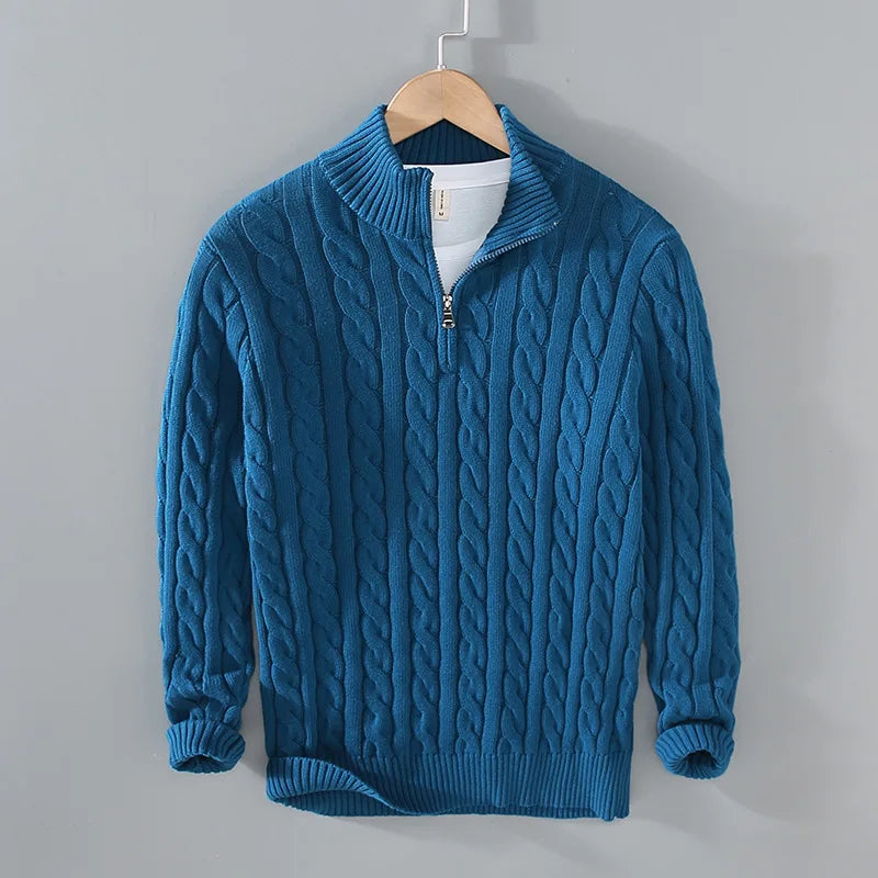 Voguable  Autumn Winter New Men pullover Sweater Men's Stand Collar Half Zip Cotton 100% Thickened Knit Solid Color High Street Clothes voguable