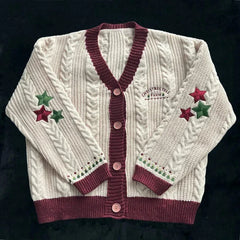 Christmas Tree Women Cardigan Autumn Winter Knitted Cardigans with Star Embroidery Holiday Sweater Folklore Tops Christmas Gift voguable