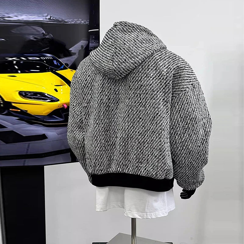 New Autumn Men Textured Hooded Sweatshirt Jacket Light Luxury Harajuku Zip-up Leisure Fashion Long Sleeve Hoodie Crop Coat M-2XL voguable