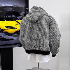New Autumn Men Textured Hooded Sweatshirt Jacket Light Luxury Harajuku Zip-up Leisure Fashion Long Sleeve Hoodie Crop Coat M-2XL voguable