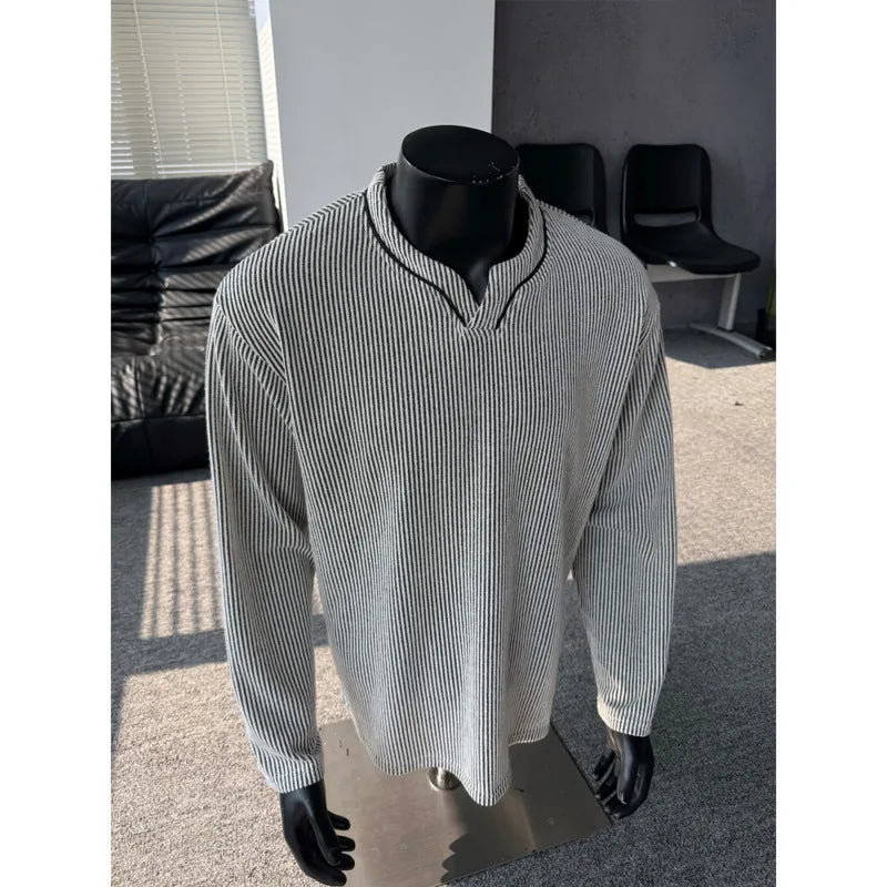 Autumn Long Sleeved T-shirt Men Fashion V-neck T-shirt Men Streetwear Hip-hop Loose Casual Pleated T Shirt Mens Top M-3XL voguable