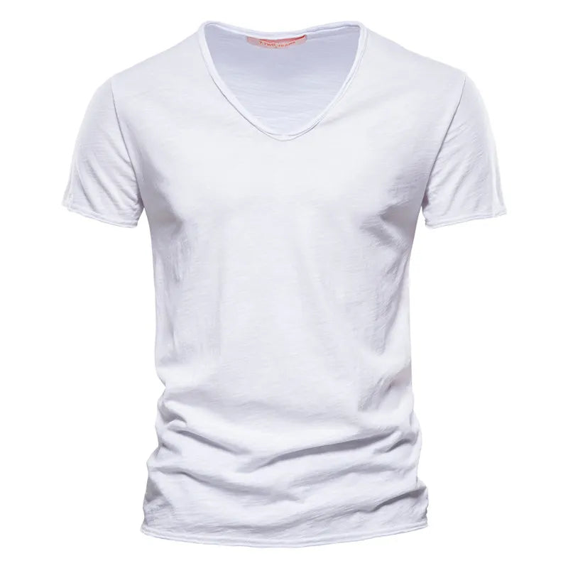 Men T-shirt V-neck Fashion Design Slim Fit Soild T-shirts Male Tops Tees Short Sleeve T Shirt For Men voguable