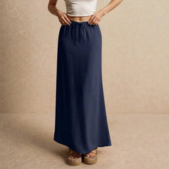 Voguable  Solid Color Straight Drawstring Elastic Waist Casual Ladies Skirt Summer Simple New Versatile Loose Long Skirt for Women voguable