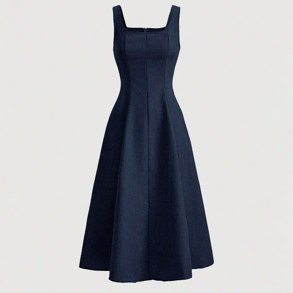 Dresses Summer French Elegant Fashion Simple Sleeveless Square Neck A-Line Midi Party Dresses For Women voguable