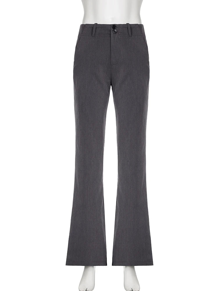 Voguable Low Waist Wide Leg Suit Pants Women Old Money Style Korean Fashion Baggy Trousers Female Office Wear Elegant Gray Pants voguable