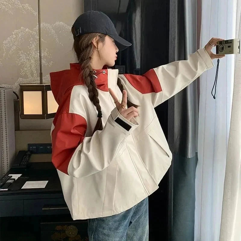 Vintage Patchwork Cargo Jacket Women Loose Preppy Style Long Sleeve Sweet Coat Casual Fall Female Retro All Match New Tops voguable