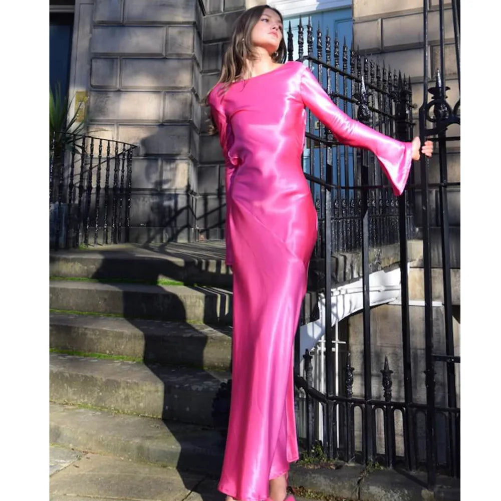 Elegant Christmas Evening Dress Women Long Sleeve Dress Bodycon Max Female Vestidos High Grade Satin Party Club Clothing voguable