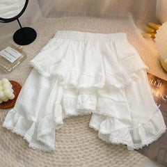 Voguable Elastic Waist White Black Irregular Mini Kawaii Skirt Japanese Style School Y2k Aesthetic Ruffles Short Skirt Women Streetwear voguable