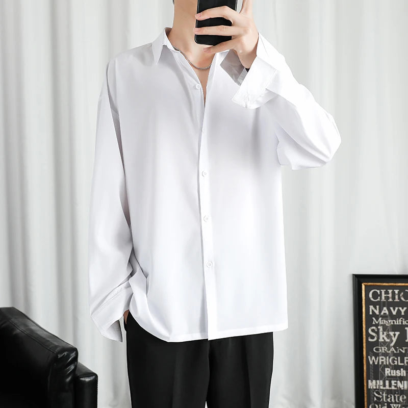 Shirt Men Solid  Long sleeved Shirt For Men Korean Fashion Shirts Comfortable Blouses Casual Loose Classic Single Breasted Shirt voguable