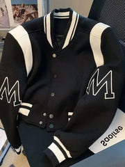 American Fashion High-end Baseball Uniform Embroidered Letters Black White Color-blocking Niche Fat Girl Cardigan Top Coat Chic voguable