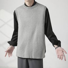 Voguable Korean Sweater Vest Men Slim Fit Fashion Solid Color Casual O-neck Knitted Pullover Men Knitting Sweaters Men Jumper Clothes voguable