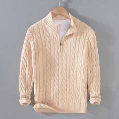 Voguable  Autumn Winter New Men pullover Sweater Men's Stand Collar Half Zip Cotton 100% Thickened Knit Solid Color High Street Clothes voguable