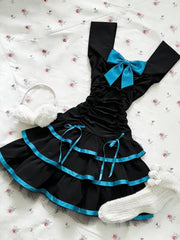 Voguable  Summer Japanese Sweet Kawaii Lolita Dress Women Vintage Lace Bow Ruffle Cake Dress Harajuku Y2k Slim Bandage Dress Fashion voguable