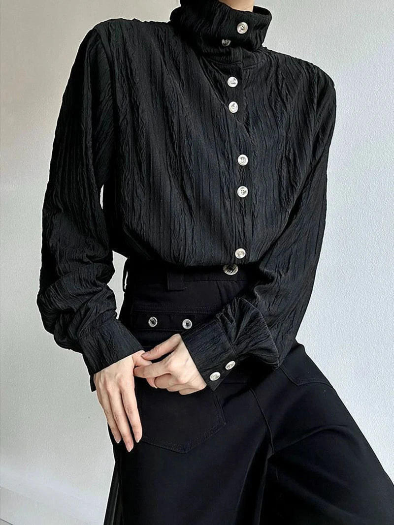 Vintage Stand Collar Y2K Shirt Women Loose Harajuku Long Sleeve Blouse Fall Retro American Streetwear Casual Bf Tops New voguable