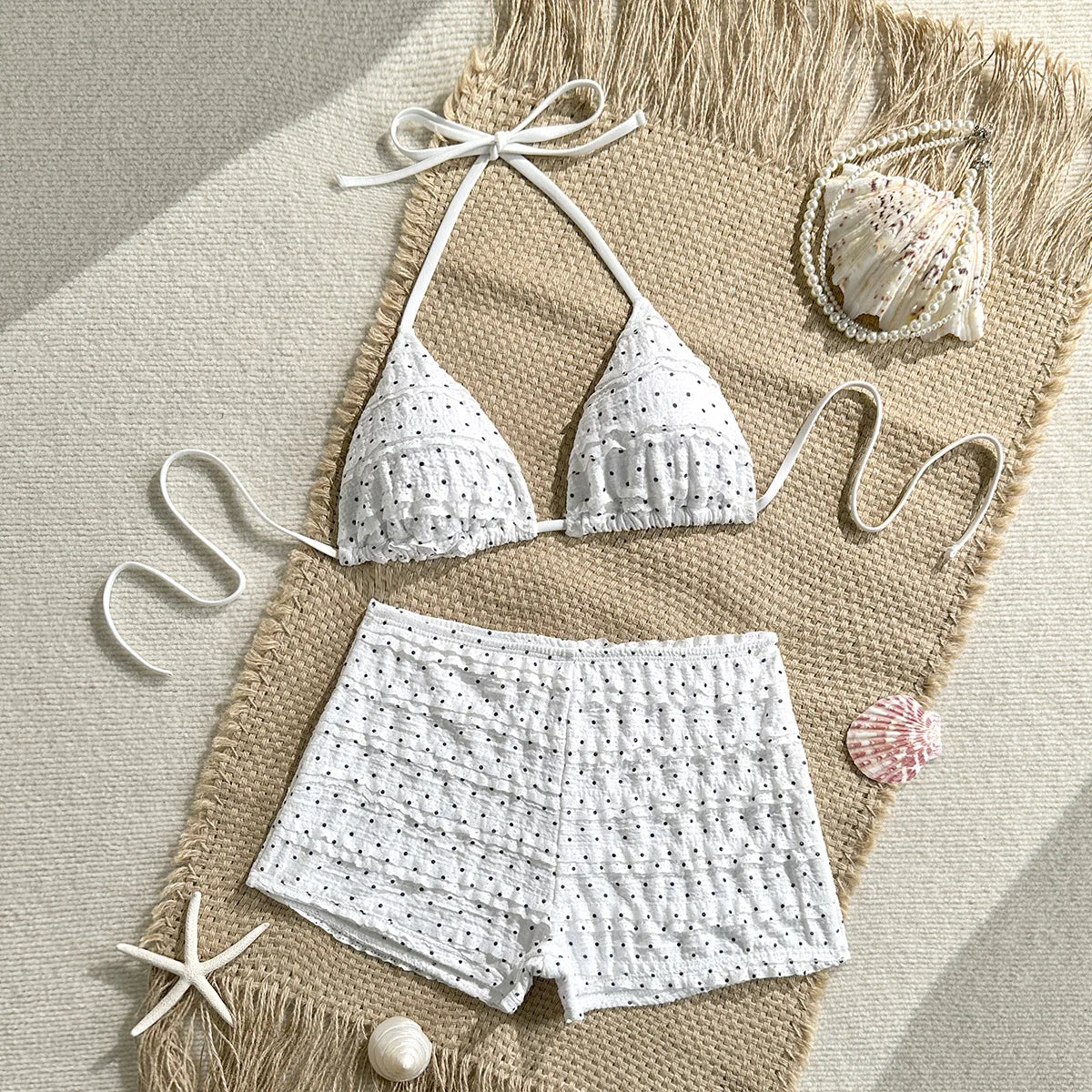 Voguable  Sexy Push Up Bra High Waist Bikinis Sets Women White Polka Dot Print Swimsuit Summer Holiday Bathing Suit Two Piece Swimwear voguable