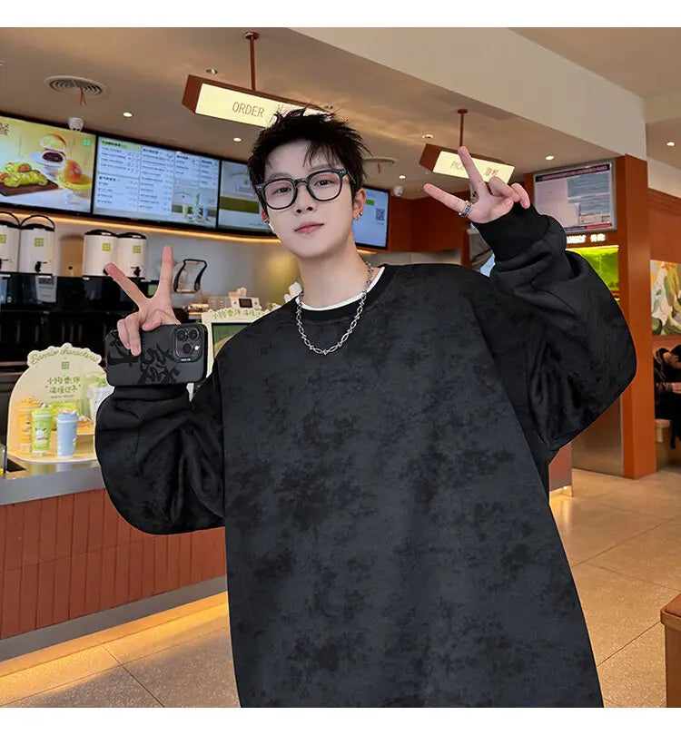 2025 Spring Casual Fashion Tie-dye Hoodies for Men Sweatshirt O Neck Black White Hip Hop Pullover Streetwear Korean Harajuku voguable