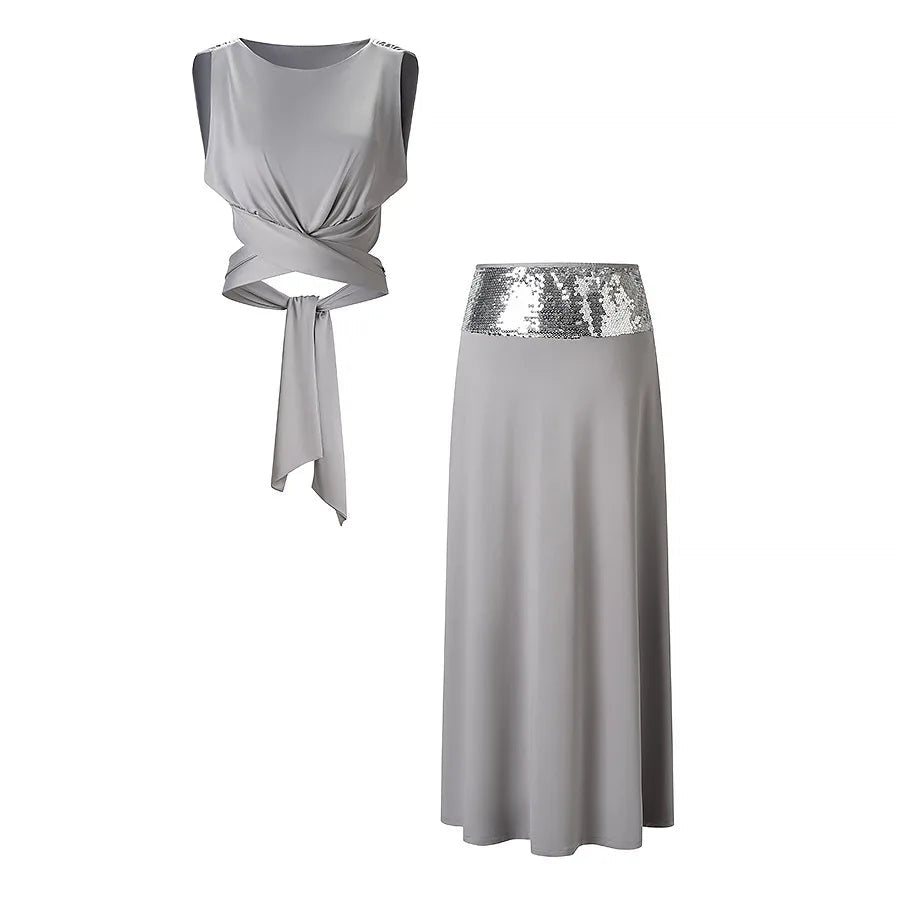 Voguable  Sexy Backless Top And  Skirt Set Fashionable Versatile Street Style Women's Casual Sportswear Suitable for All Seasons voguable