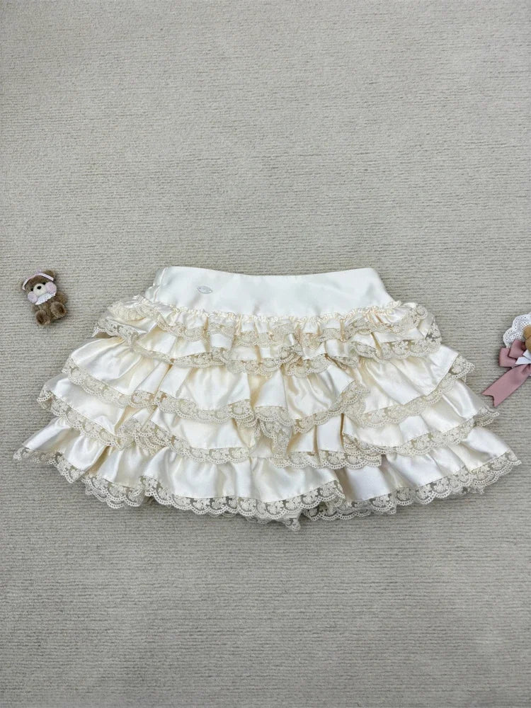 Sweet Harajuku Lolita Princess Skirt Suits Japanese Design Sense Women Bow Tank Tops Mini Cake Skirts Lace Hot Chick 2 Piece Set voguable