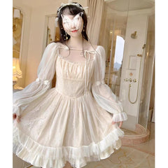Voguable  Long Sleeve Kawaii Lolita Dress Women Casual Vintage Mini Dress Female Japanese Fairy Aesthetic Style One Piece Dress voguable