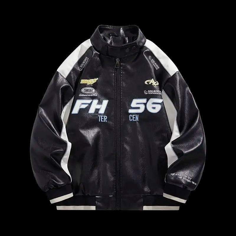 Hip Hop Racing Jacket Handsome Embroidered Stand Collar Hip-hop Letter Splicing Boys' Jacket Motorcycle Leather Baseball Uniform voguable