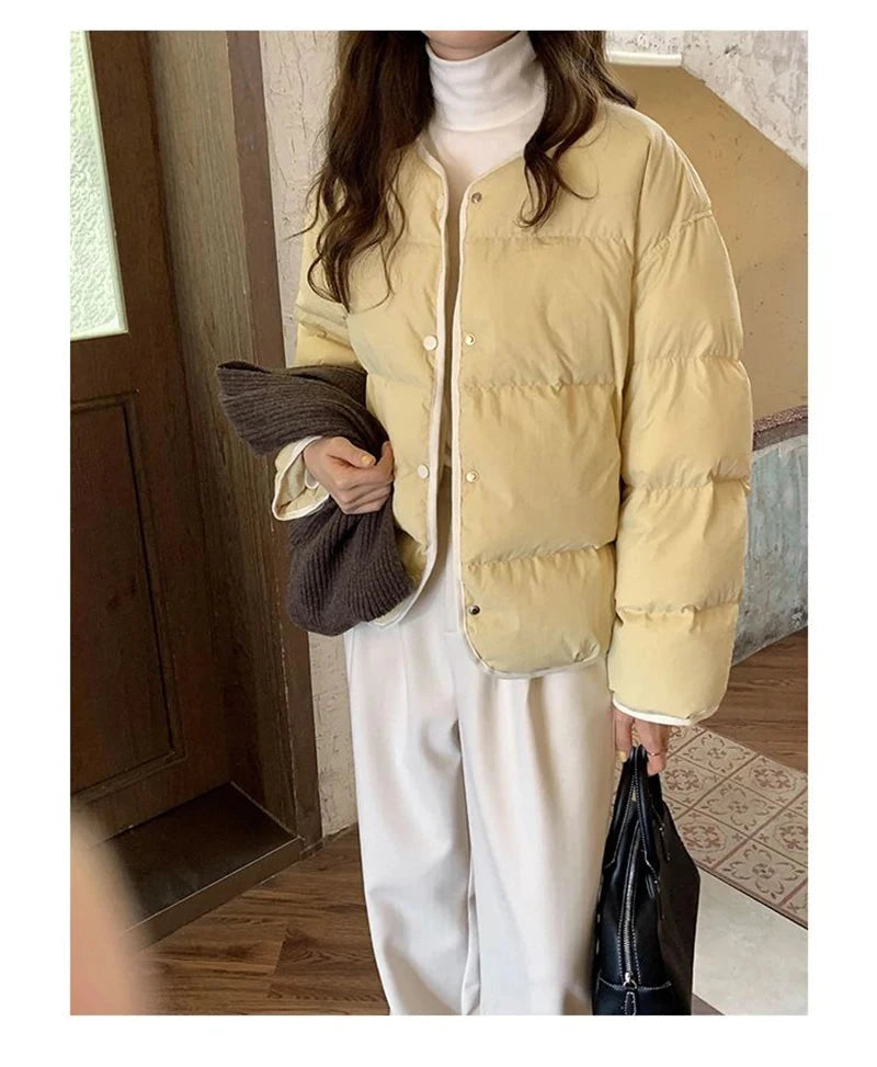 Sweet O Neck Cute Parkas Women Long Sleeve Preppy Style Warm Cotton Coat Japan Casual Female Solid Thick Warm Retro Jacket voguable