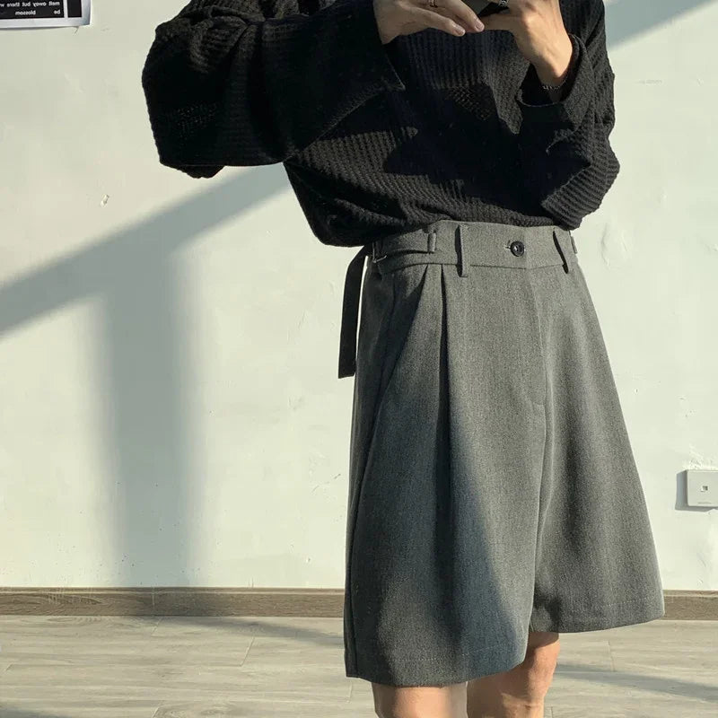 Summer Suit Shorts Men Fashion Social Mens Dress Shorts Korean Loose Business Casual Shorts Mens Grey Black Office Formal Shorts voguable