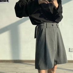 Summer Suit Shorts Men Fashion Social Mens Dress Shorts Korean Loose Business Casual Shorts Mens Grey Black Office Formal Shorts voguable