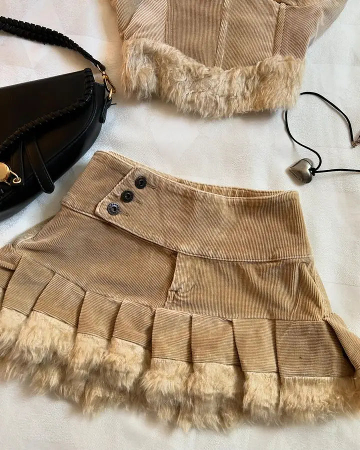 Voguable  2024 New Skirt Sets Are Fashion and Sexy Two Piece Sets Women Outfits Solid Color Raw Edge Harajuku Mini Skirt with Crop Tops voguable