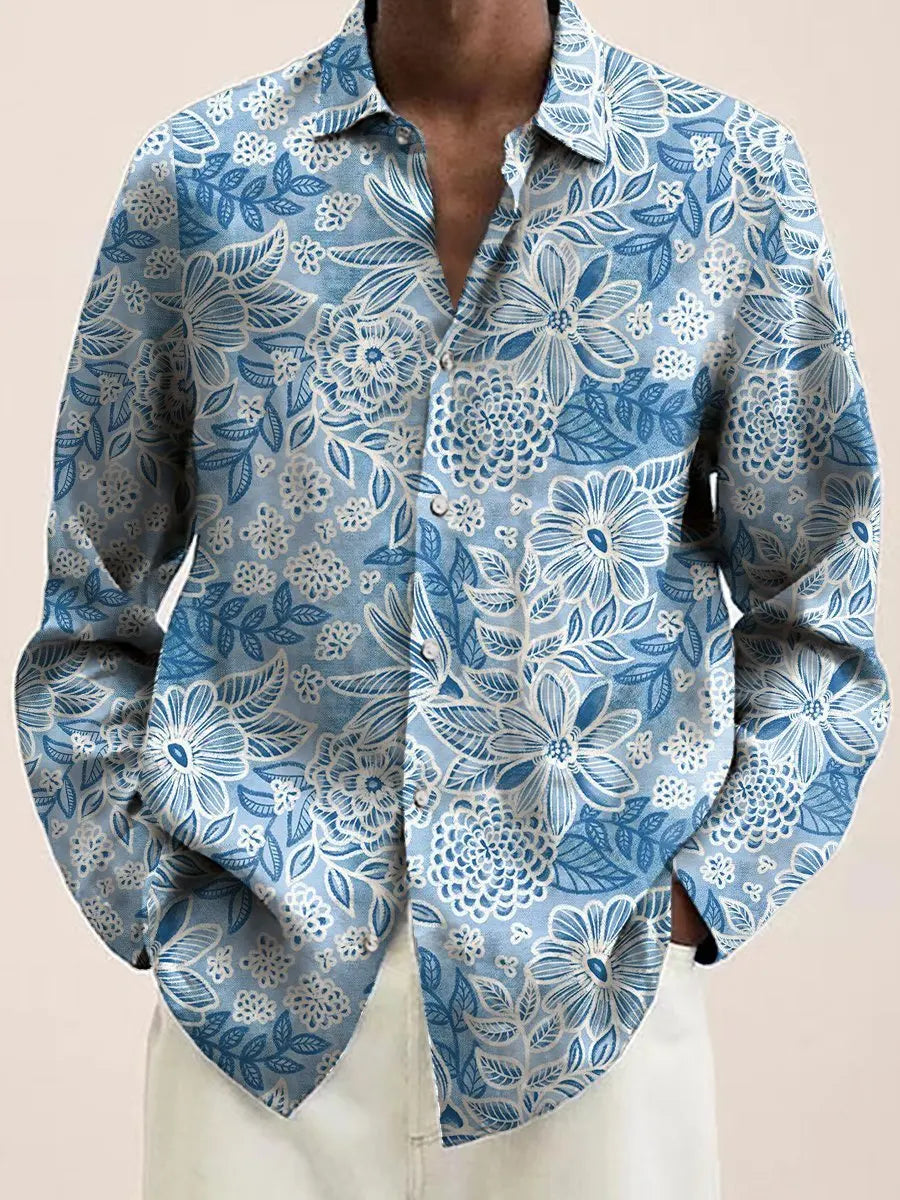 Mens Red Floral Print Long Sleeve Shirt Fashion Design Luxury Long Sleeve Tops Mens Four Seasons Button Lapel Shirt voguable