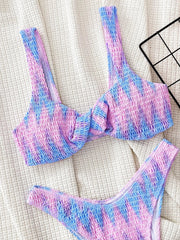 Voguable  Blue Pink Tie Dye Printed Swimsuit for Women Cross Knot Two Piece Bikini Set Suspender Backless Beach Vacation Bathing Suit voguable