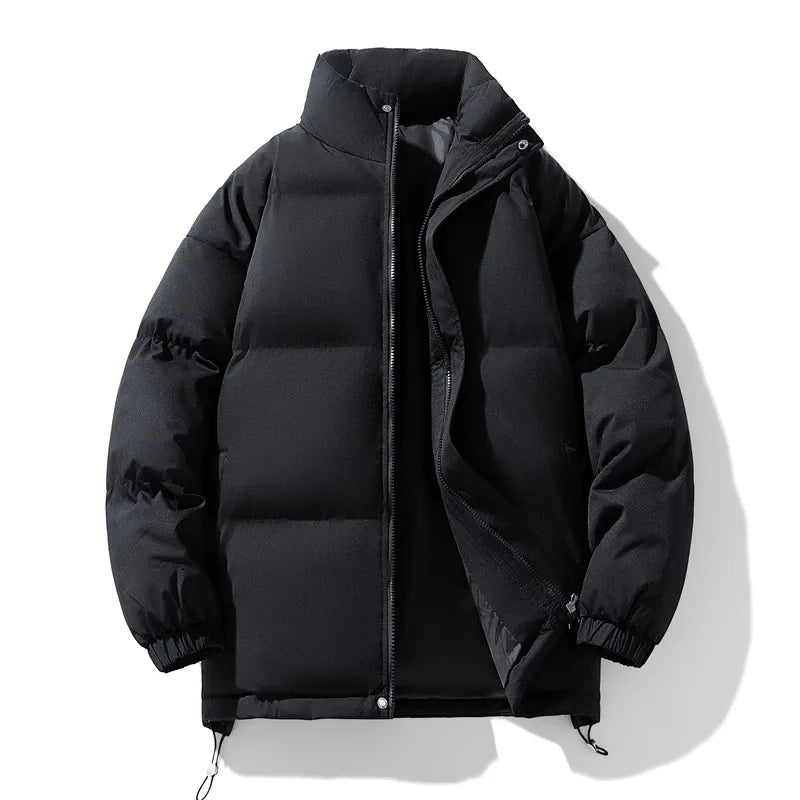 New Winter Stand Collar Parkas Men Fashion Casual Warm Jacket Solid Outdoor Windproof Streetwear Coats Couple Thick Loose Parkas voguable