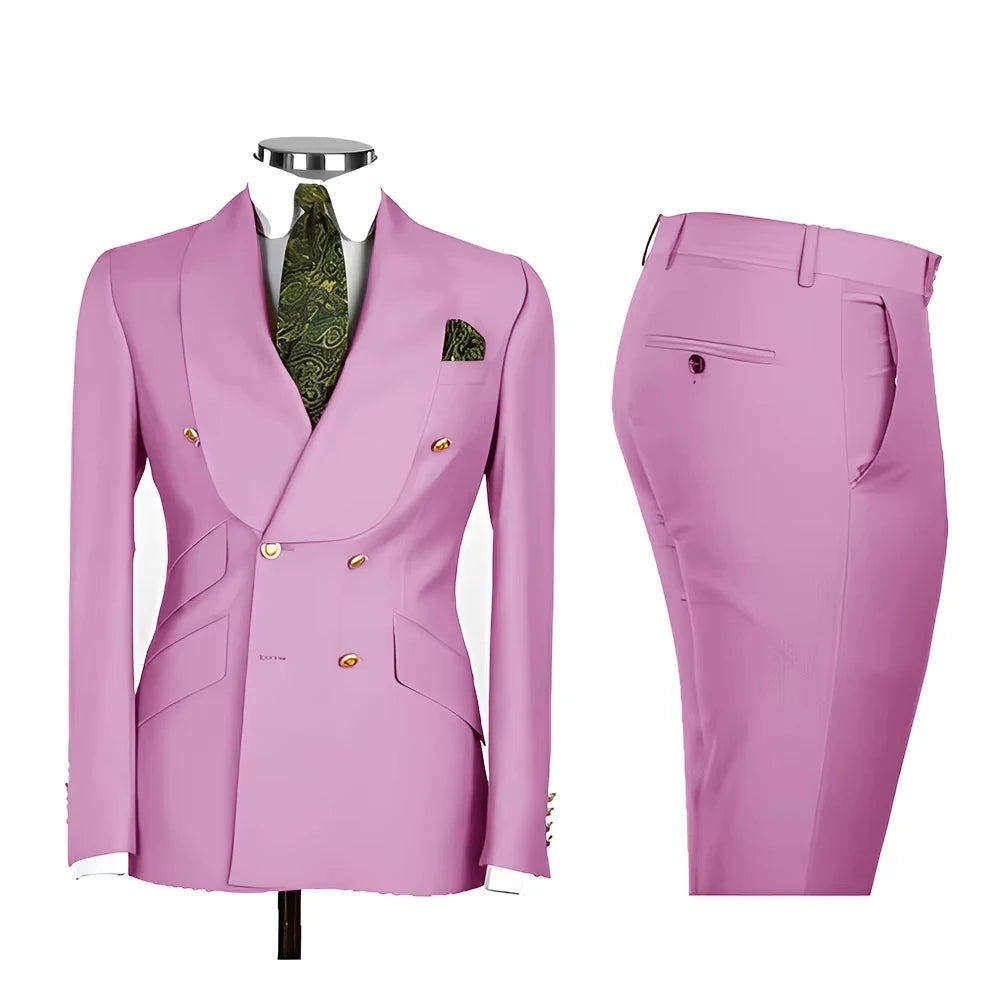 Voguable  Men's Double Breasted Tuxedo Suit Shawl Lapel Slim Fit 2 Piece Blazer & Pants Formal Business Luxury Suits Casual Wedding Groom voguable