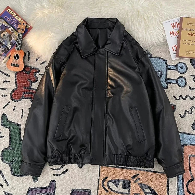 American Pu Leather Jackets Women Y2K Fashion Streetwear Zipper Moto Coats Bf Loose Lapel All-Match Punk Bomber Outerwear New voguable