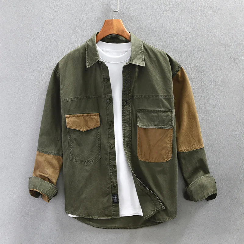 Voguable Spring New Cargo Casual Patchwork Shirt Men Big Pockets 100% Cotton Four Seasons Men Clothing Oversize voguable