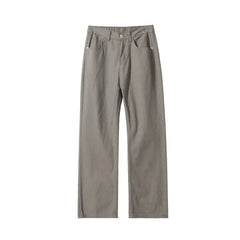 Straight Leg Cotton Pants Semi Elastic Waistband Classic Solid Business Casual Mens Office Comfortable Trousers voguable