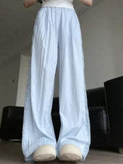 Sweet Lace Patchwork White Pants Y2K High Waist Preppy Thin Wide Leg Pants Korean Chic Loose Jogging Quick Drying Trousers New voguable