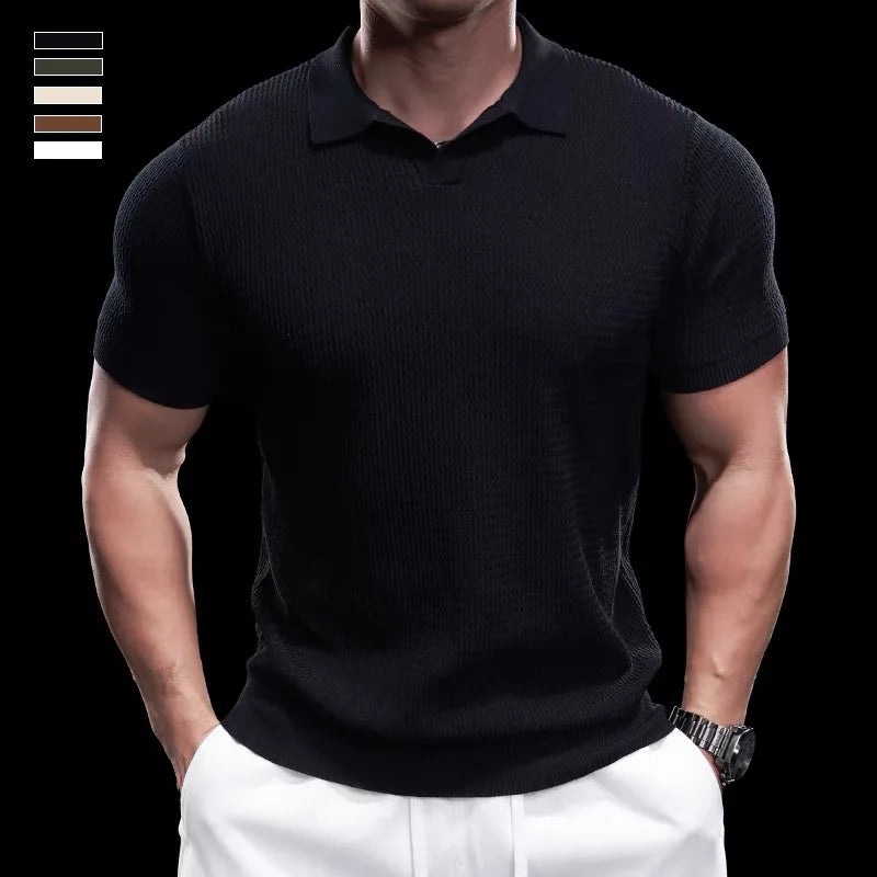 Voguable  Slim Fit ort Sve  irt Knitted Ice Silk Texture Cotton Youth Faion Summer Breathable Comfortable Mens T-irt voguable