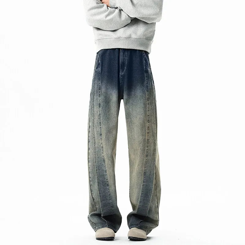 New High Street Patchwork jeans men Personality design Trousers  Harajuku Retro Washed Baggy Jeans Men Street Straight Leg Pants